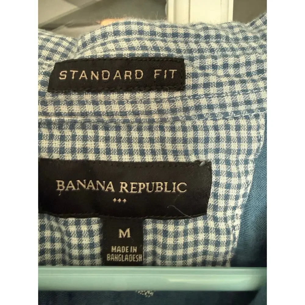 Banana Republic Men’s Standard Fit Button Down Shirt Blue Check Cotton Size M